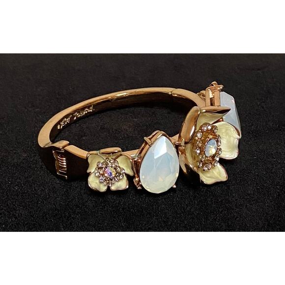 Betsey Johnson Rose Gold Tone Floral Bangle Bracelet with Faux Stones Butterfly - Picture 2 of 7
